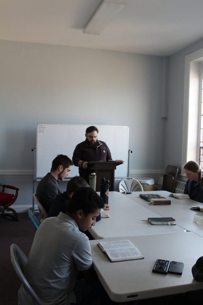 Teens studying the Bible together in Sunday School